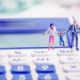 Moms to trump_We want relief on child care costs: stylized graphic of family on top of calculator with child over "tax" buttons